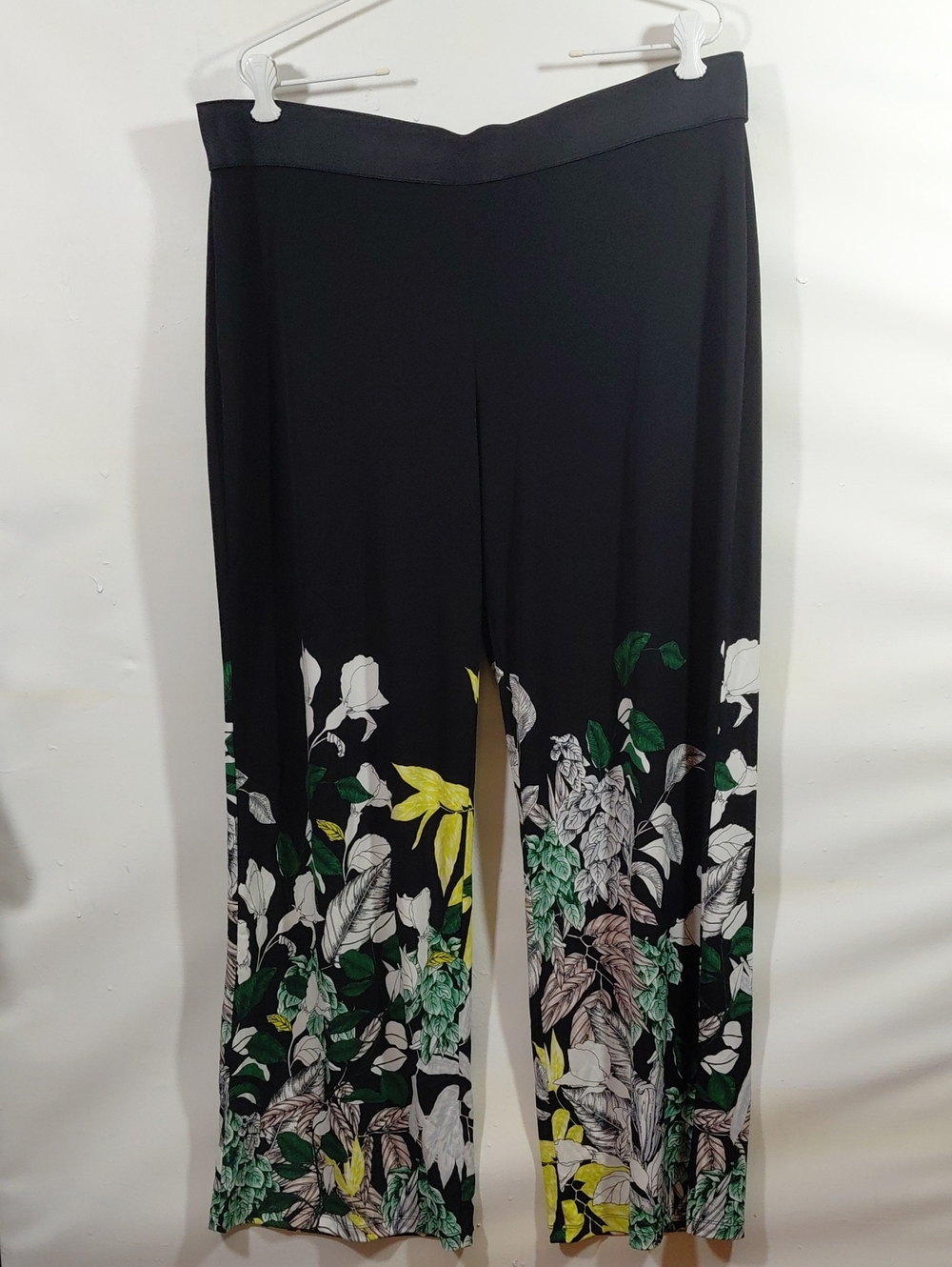 Alfani Luxe Jungle Women's Black Floral Wide-Leg Pallazzo Jersey Knit Pants 1X